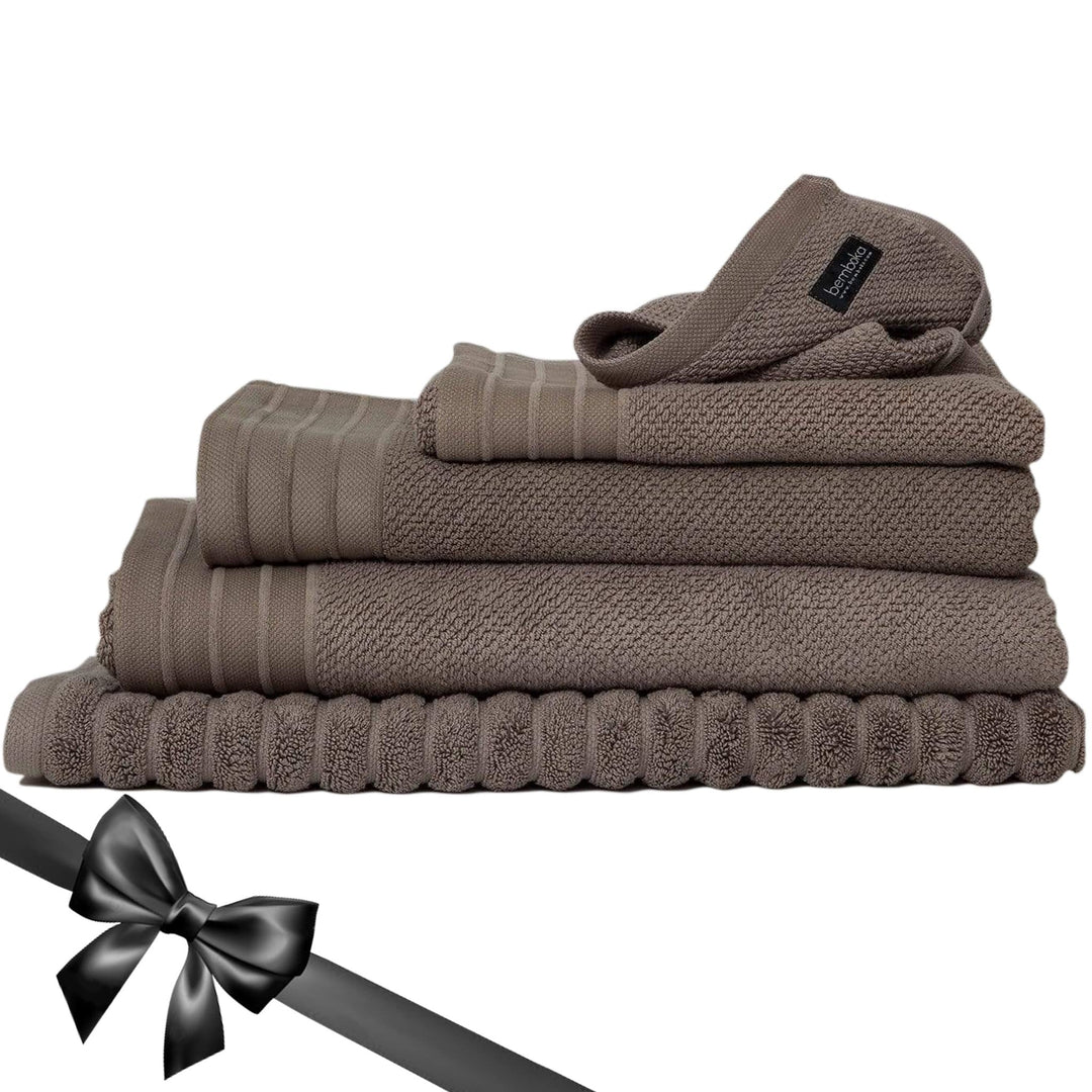 Bemboka Towelling Bemboka Towelling Pure Cotton Complete Set of Bath Sheets - Jacquard Mocha Brand