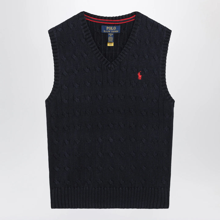Polo Ralph Lauren - Cable-knit V-neck cotton sweater vest in navy Brand Vests M