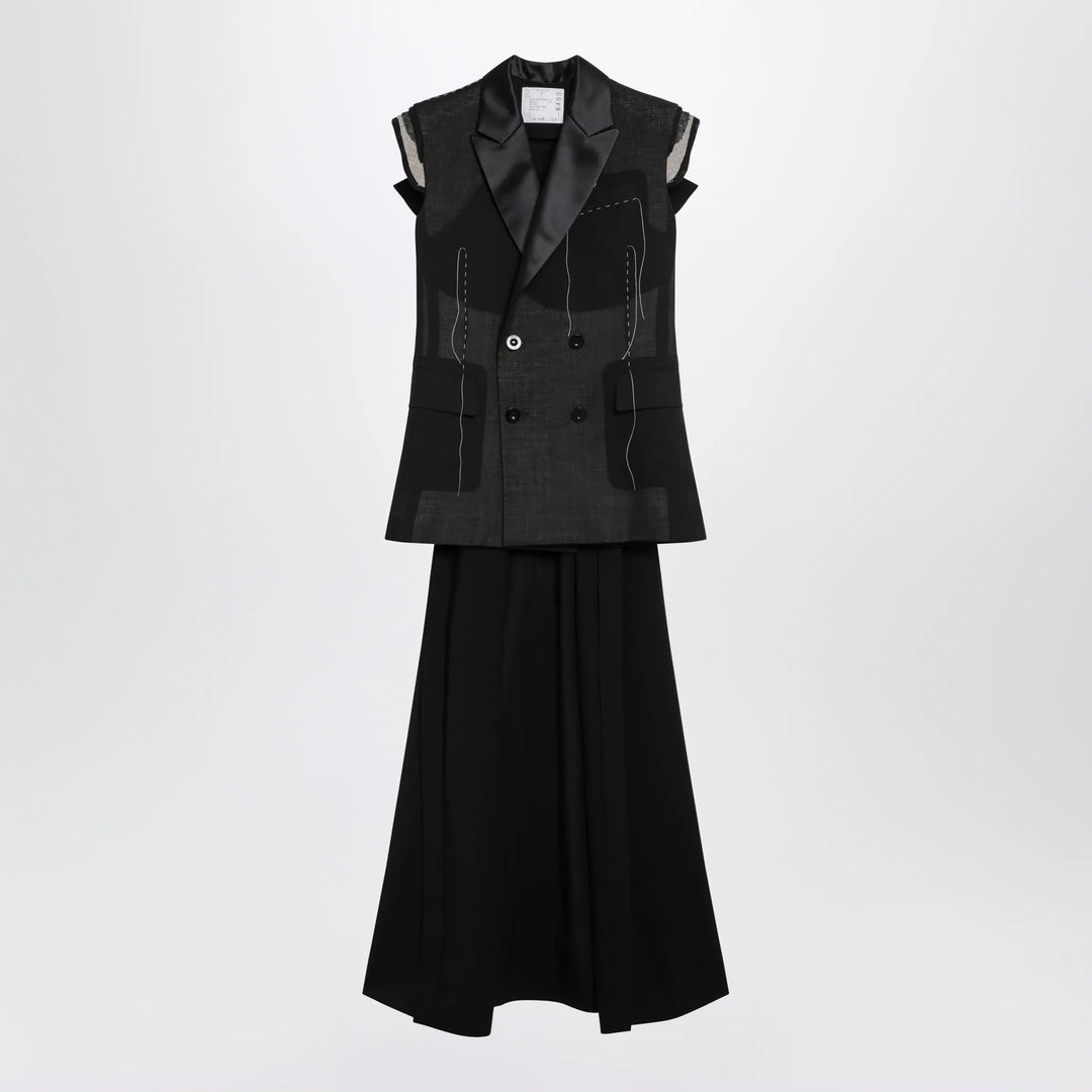 Sacai - Black wool organza vest Brand Vests 2