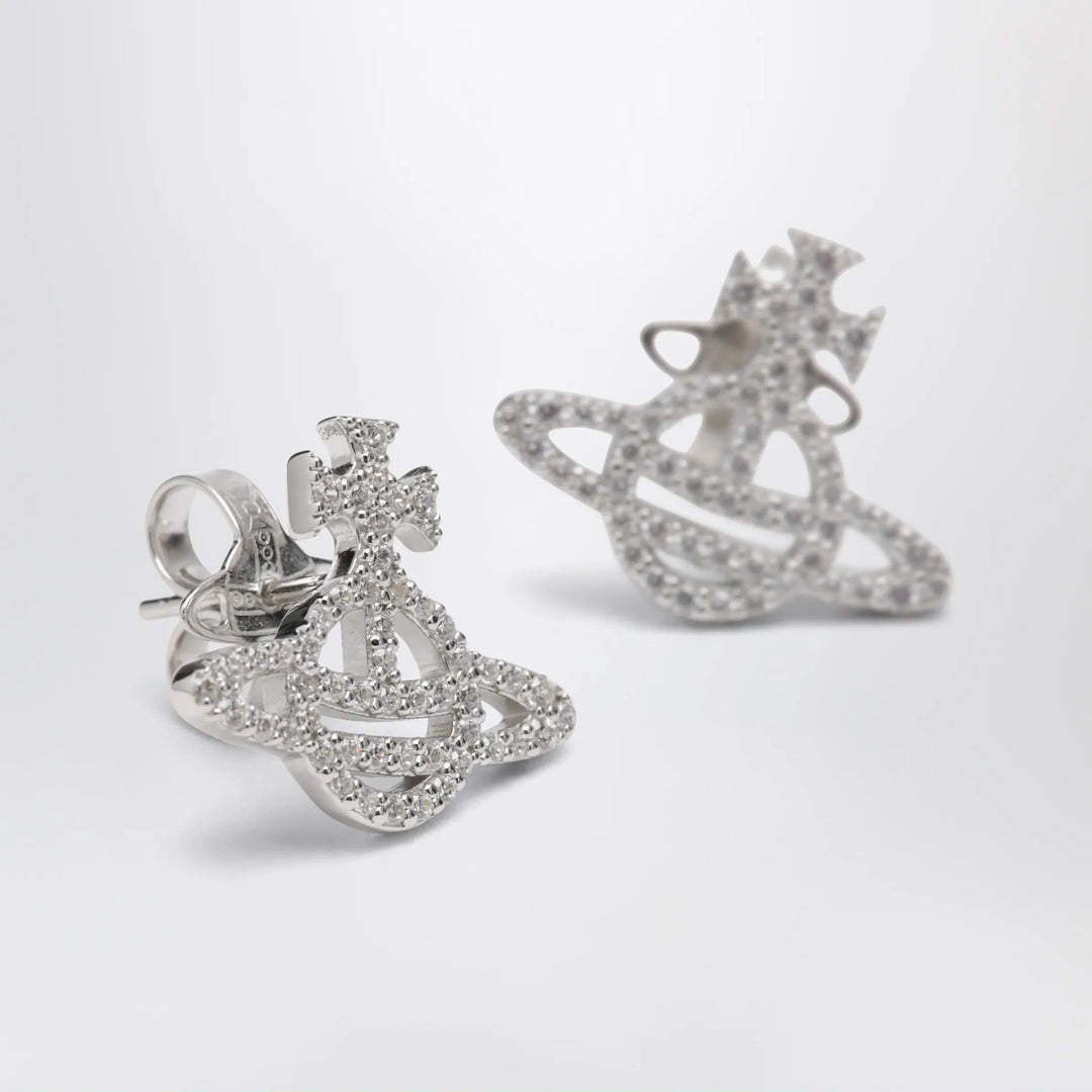 Vivienne Westwood - Platinum-Tone Metal Orb Earrings with Crystals Brand U