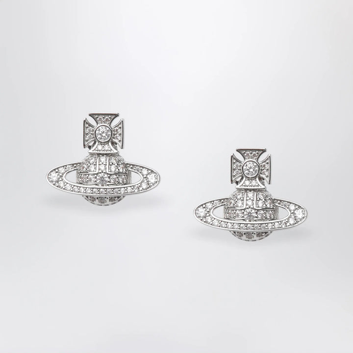 Vivienne Westwood - Platinum-Tone Metal Orb Earrings with Crystals Brand U