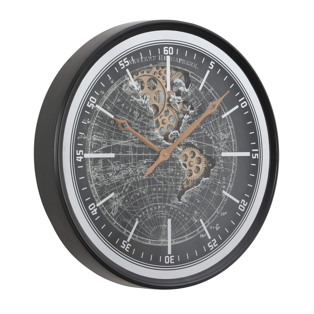 Chilli Wall Clock Hemisphere Round Moving Cogs Wall Clock – Black Brand