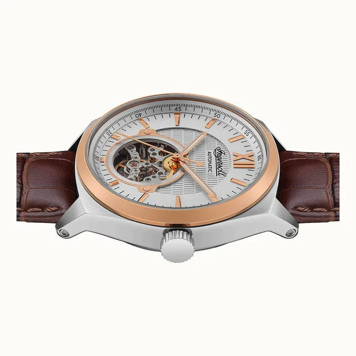 Ingersoll Watch Ingersoll The Shelby Automatic Silver Rose Gold Brown Leather Watch 44mm Brand