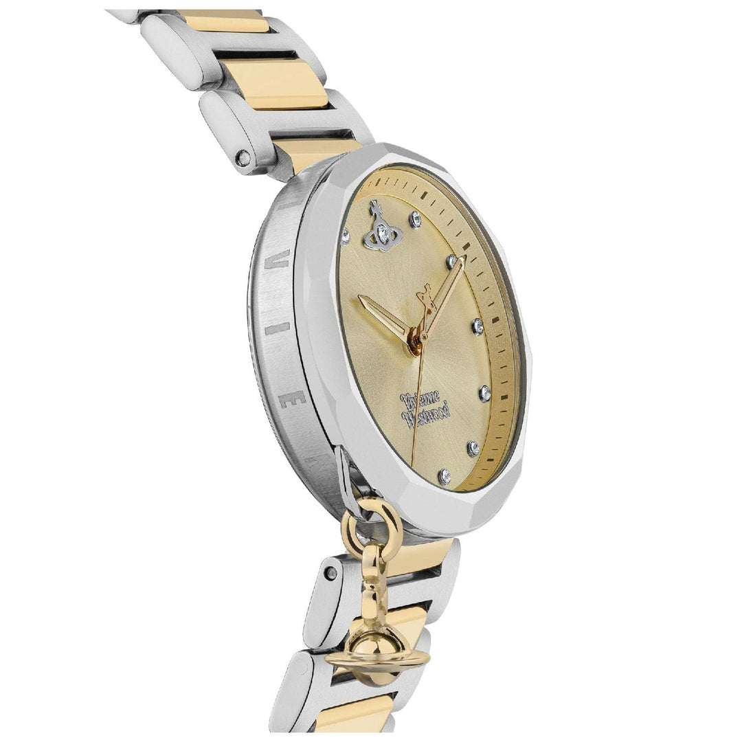 Vivienne Westwood Watch Vivienne Westwood Poplar Watch Two Tone Gold With Charm Women's Designer I Vivienne Westwood I Poplar Two Tone Gold With Charm Brand