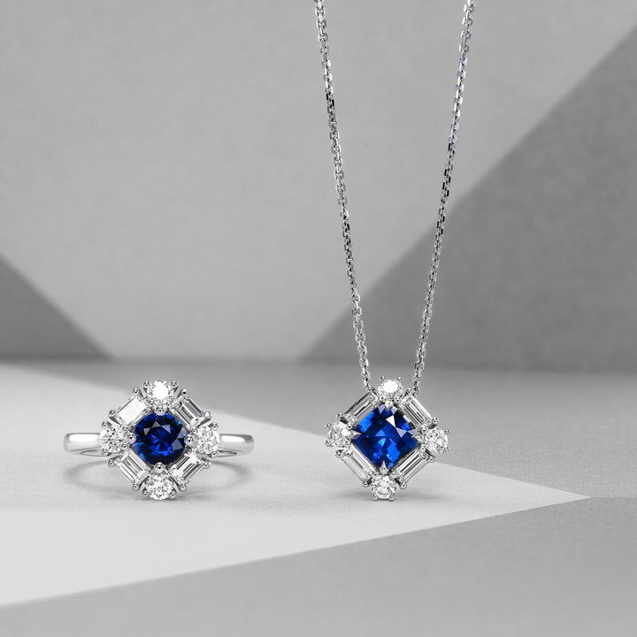 LEIBISH 0.92ct Cushion Blue Sapphire &amp; Baguette Diamond Pendant