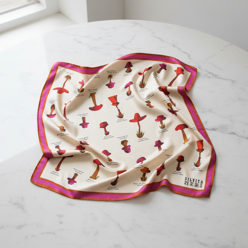 Mushroom Varieties Silk Scarf - Marble