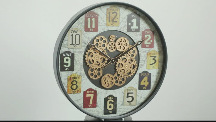 Wyn Runde Wanduhr mit beweglichen Zahnrädern