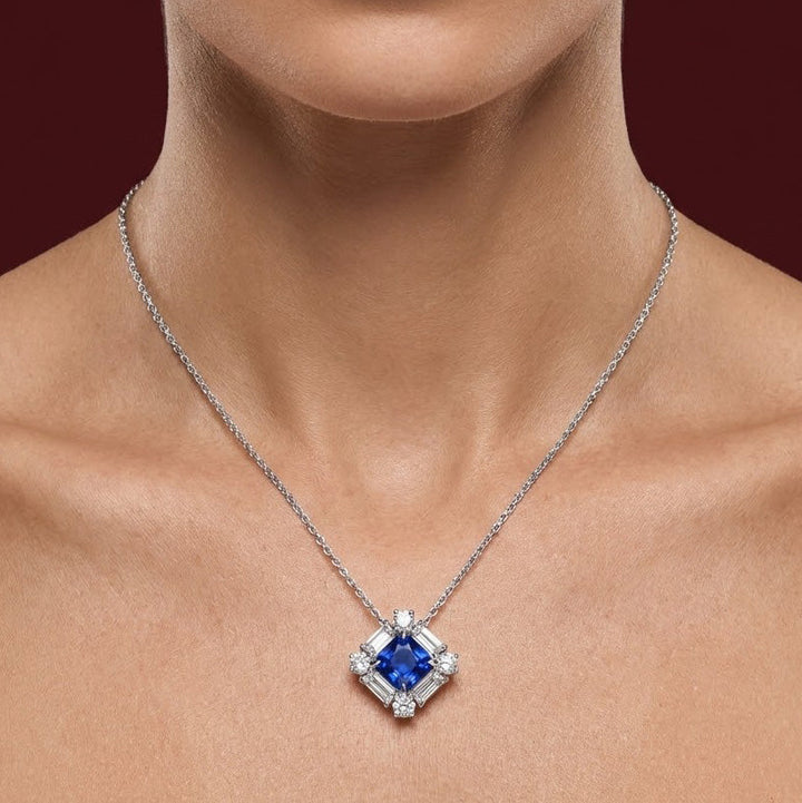 LEIBISH 0.92ct Cushion Blue Sapphire &amp; Baguette Diamond Pendant